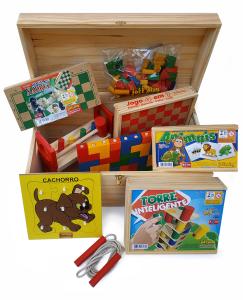 Ba� Brinquedos de Madeira 12 Jogos Educativos