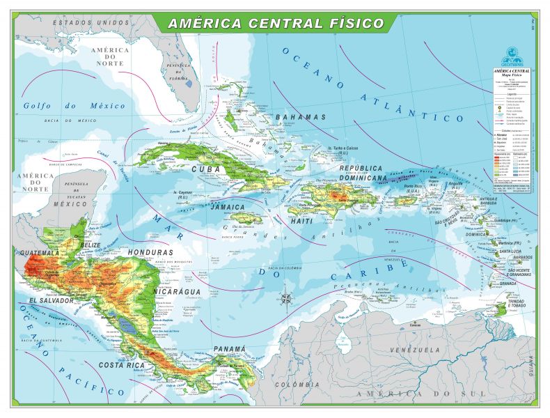 Mapa Físico De América Central
