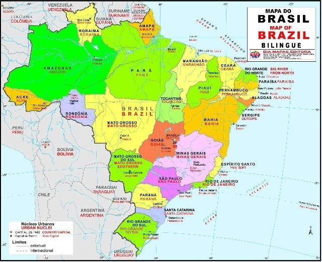 Mapa Brasil Bilíngue em Português e Inglês Painel Bilíngue LojaApoio
