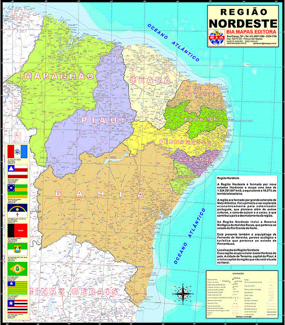 Mapa Brasil Região Nordeste Político e Rodoviário | LojaApoio