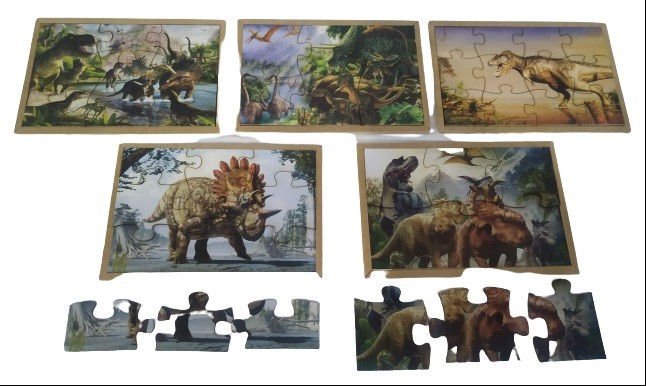 Brinquedo Kit com 02 Jogos Quebra Cabeça Dinossauro Infantil com 30 Peças