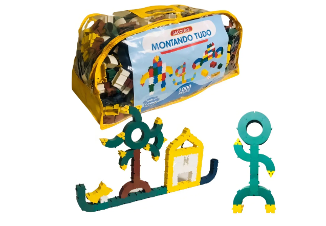 Sacola Montando Tudo Monte e Desmonte Blocos de Montar com 1000 pe�as
